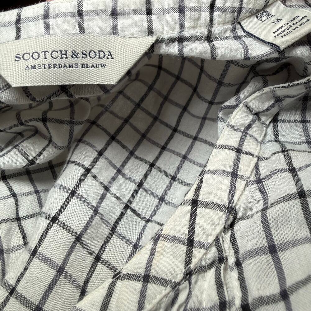 Scotch & Soda Amsterdam Blauw Ruffle Lace Up Top, Black White Windowpane, Medium - Picture 7 of 7